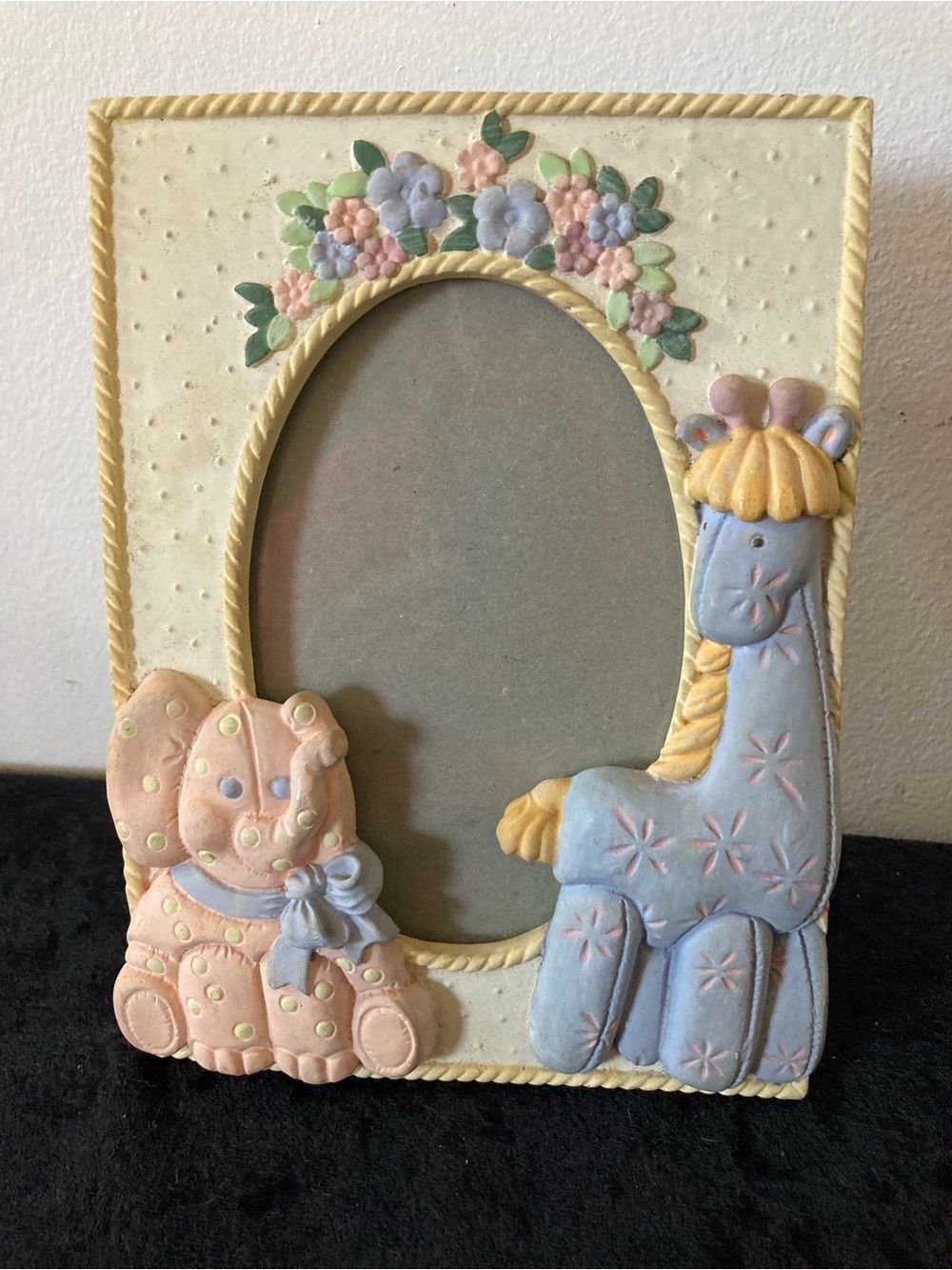 Pastel Nursery Animal Picture Frame Elephant Giraffe - Cream, Pink & Light Blue